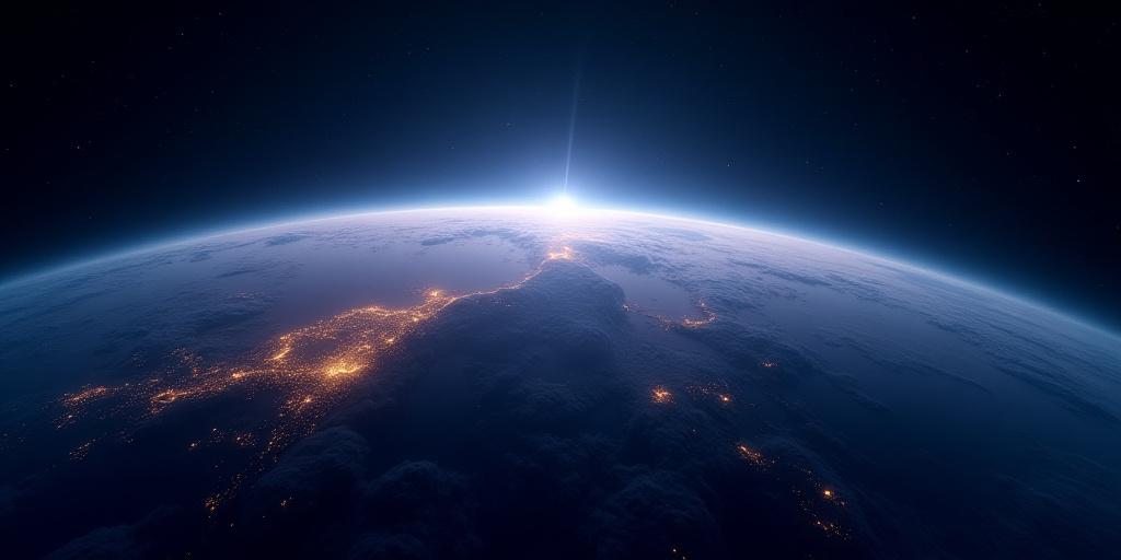 Panoramica eterea dell'orbita terrestre con luci brillanti